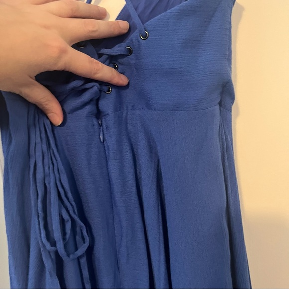 NWT Lulus Troulos Royal Blue Lace Up Midi Dress Skater Gauze Size Small - Picture 9 of 15